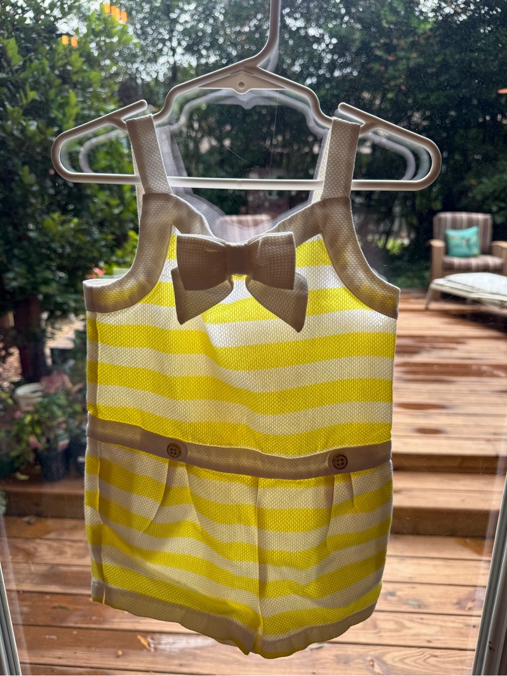 Janie and Jack Yellow and White Striped Bow-Front Romper